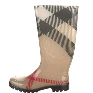 Burberry Beige and Black Checkered Rain Boots